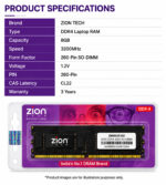 Zion 8GB DDR4 3200MHz Laptop RAM - PC4-25600 SODIMM - High-Speed Memory Upgrade for Compatible DDR4 Laptops - Image 2