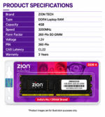 Zion 4GB DDR4 3200MHz Laptop RAM | High-Speed SODIMM Memory - Image 2