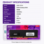 Zion Tech 32GB DDR4 3200MHz Desktop RAM | PC4-25600 | High-Speed Memory Upgrade for Compatible Desktop PCs - Image 3