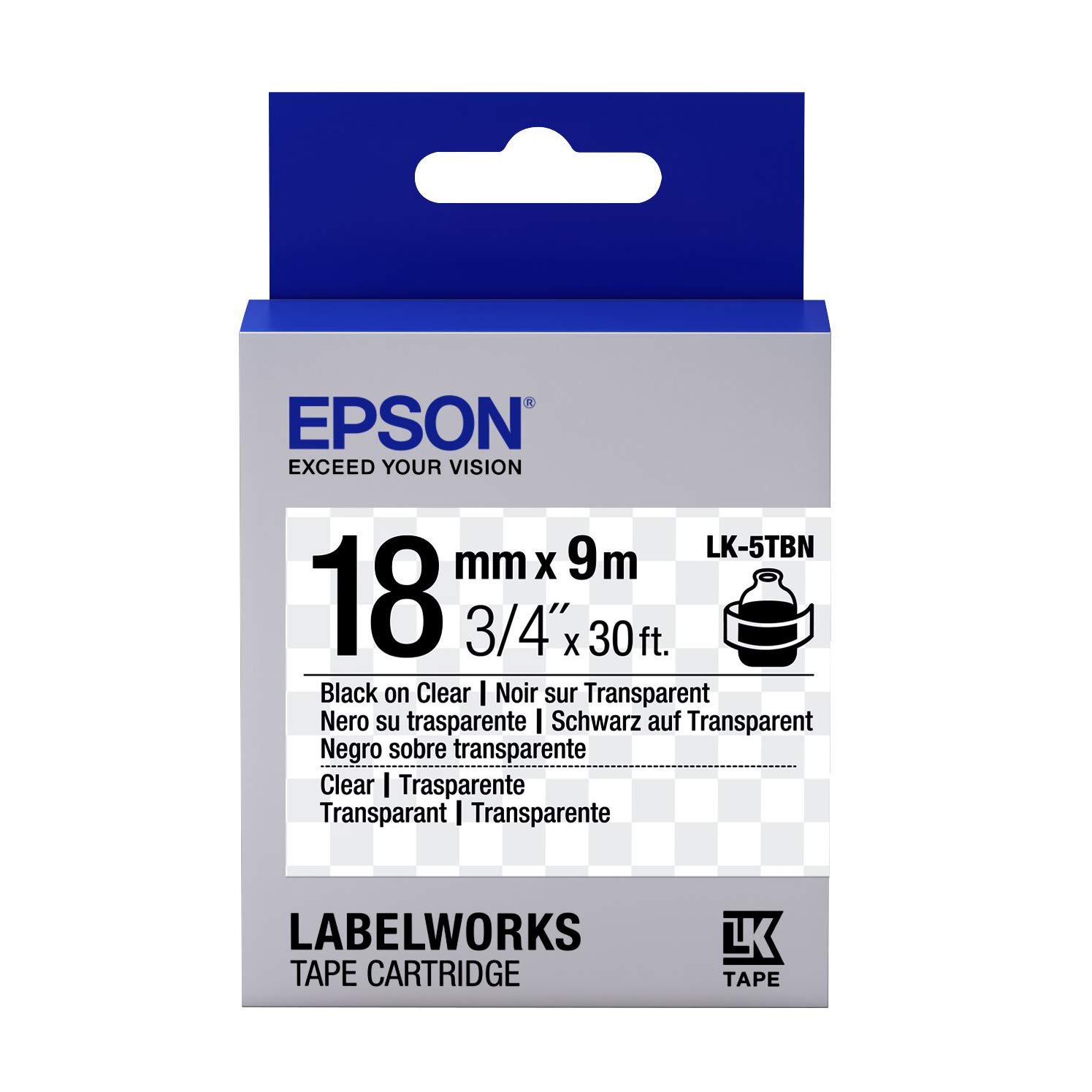61+zSuKkSdL Epson LK-5TBN Black on Clear 18mm Label Tape - Image 1