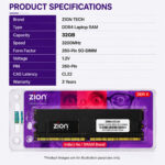 Zion 32GB DDR4 3200MHz Laptop RAM | PC4-25600 SODIMM | High-Speed Memory Upgrade Compatible with DDR4 Laptops - Image 5