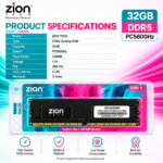 Zion Tech 32GB DDR5 5600MHz Desktop RAM | PC5-44800 PC5-44800| High-Speed Memory Upgrade Compatible with DDR5 Desktop - Image 2
