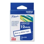 Brother TZE-233 Blue on White Label Tape – 12mm, TZe Laminated Tape for P-Touch Label Printers