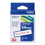 Brother TZE-252 Red on White Label Tape – 24mm, TZe Laminated Tape for P-Touch Label Printers