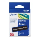 Brother TZE-315 White on Black Label Tape – 6mm, TZe Laminated Tape for P-Touch Label Printers