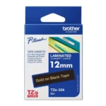 Brother TZE-334 Gold on Black Label Tape – 12mm, TZe Laminated Tape for P-Touch Label Printers