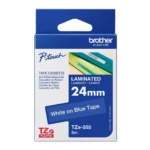 Brother TZE-555 White on Blue Label Tape – 24mm, TZe Laminated Tape for P-Touch Label Printers