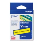 Brother TZE-621 Black on Yellow Label Tape – 9mm, TZe Laminated Tape for P-Touch Label Printers