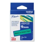 Brother TZE-721 Black on Green Label Tape – 9mm, TZe Laminated Tape for P-Touch Label Printers