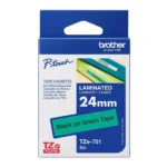 Brother TZE-751 Black on Green Label Tape – 24mm, TZe Laminated Tape for P-Touch Label Printers